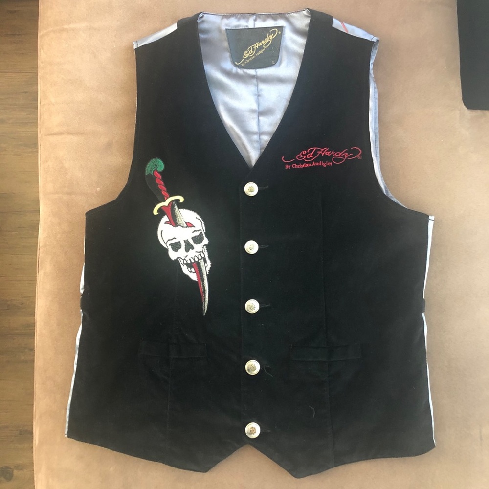Ed Hardy Velvet Vest With Satin back..RARE!